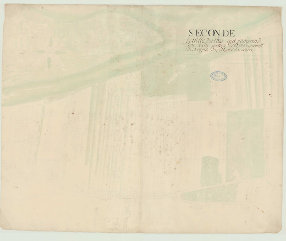 Bouafles - Atlas des plans terriers de la paroisse. *, Cahier (dérelié) de 22 pages comprenant 10 plans parcellaires avec le nom des tenanciers, les numéros de parcelles et les superficies (extrait de H 1306 Abbaye de Saint-Léger de Préaux). Le titre est au recto, le plan au verso, reliure parchemin conservée.