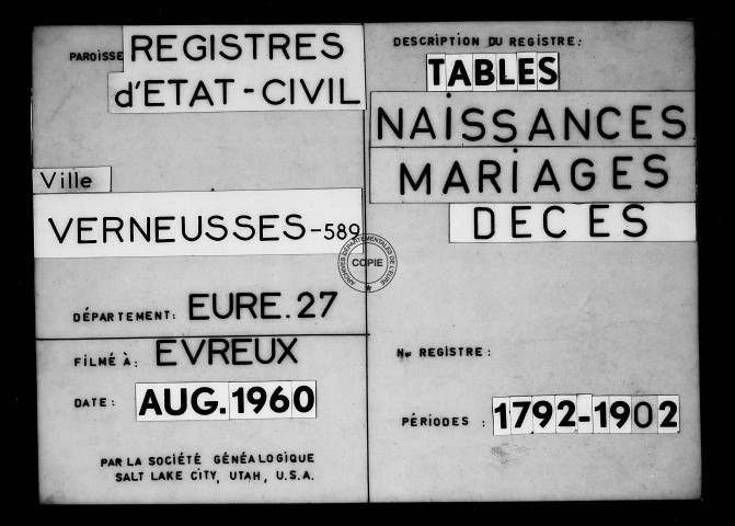 Tables (1792-1902)