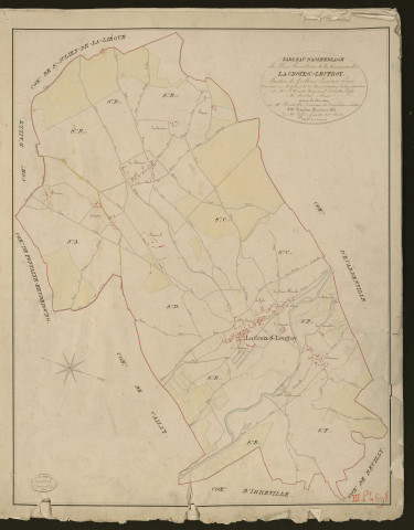 Croix-Saint-Leufroy (La). Tableau d'assemblage du Plan Parcellaire de la Commune de La Croix-Saint-Leufroy. _ Canton de Gaillon - Louviers - Eure. _ Terminé sur le terrain le 25 février 1829, sous l'administration de M. Le Vicomte Raymond Delaitre, Préfet - M. Cautru, Maire et sous la direction de M. Hurtrelle, Directeur des Contributions directes. _ M. Hautier, Géomètre en Chef. _ Par M. Caffin, Géomètre de 1re classe