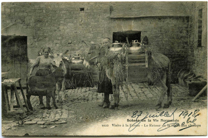 Divers. Scènes de la Vie Normande. - Visite à la Ferme : Le retour de la traite aux champs.