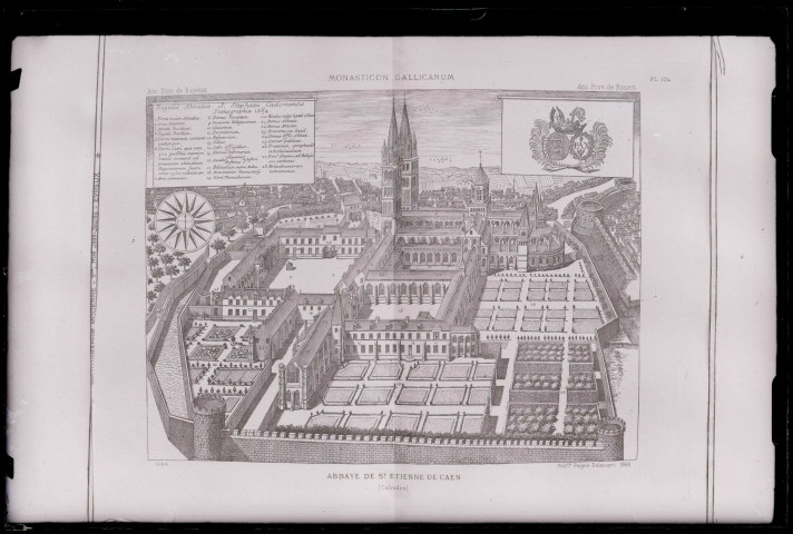 Église abbatiale Saint-Étienne de l'abbaye aux Hommes de Caen (Calvados), vue générale extraite du "Monasticon Gallicanum".