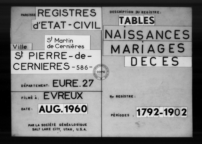 Tables (1792-1902)