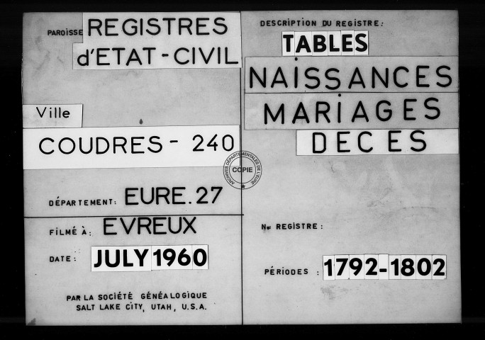 Tables (1792-1902)