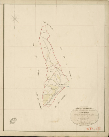 Saint-Elier. Tableau d'assemblage _ du Plan Parcellaire de la Commune de Saint-Elier _ Canton de Conches - Evreux - Eure. _ Terminé sur le Terrain le 29 Mars 1859 , sous l'administration de M. Janvier, Préfet _ M. Alexandre, Maire _ sous la Direction de M. Masson, Directeur des Contributions directes _ M. Lefébure, Géomètre en Chef. _ Par M. Pizier, Géomètre de 1re classe.