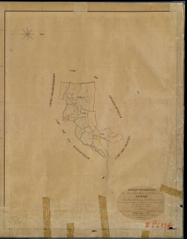 Aulnay-sur-Iton. Tableau d'assemblage _ du Plan Parcellaire de la Commune d'Aulnay _ Canton de Evreux Sud - Evreux - Eure. _ Terminé sur le Terrain le 7 Octobre 1841 , sous l'administration de M. Zédé, Préfet _ M. Guillard, Maire _ sous la Direction de M. Garnier, Directeur des Contributions directes _ M. Le Fébure, Géomètre en Chef. _ Par M. Girard, Géomètre de 1re classe.