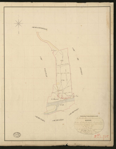 Manoir-sur-Seine (Le). Tableau d'assemblage _ du Plan Parcellaire de la Commune du Manoir. _ Canton de Pont-de-l'Arche - Louviers - Eure. _ Terminé sur le terrain le 1er septembre 1834 sous l'administration de M. A. Passy, Préfet _ M. Bisson, maire _ en sous la Direction de M. Marel, Directeur des Contributions directes. _ M. Le Fébure, Géomètre Chef. _ Par M. Girard, Géomètre de 1re classe.