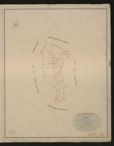 Rôtes. Tableau d'assemblage _ du Plan Parcellaire de la Commune de Rotes. _ Canton de Bernay - Bernay - Eure. _ Terminé sur le terrain le 24 juin 1830 sous l'administration de M.A Passy Préfet _ M. Ecalard, maire _ en sous la Direction de M. Hurtrelle, Directeur des Contributions directes. _ M. Hautier, Géomètre en Chef. _ Par M.Roger, Géomètre de 1re classe.