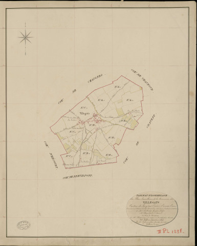 Villegats. Tableau d'assemblage _ du Plan Parcellaire de la Commune de Villegats _ Canton de Pacy sur Eure - Evreux - Eure. _ Terminé sur le Terrain le 20 Novembre 1851, sous l'administration de M. Le Comte Guyot, Préfet _ M. Chapelain, Maire _ et sous la Direction de M. Chauveau, Directeur des Contributions directes _ M. Lefébure, Géomètre en Chef. _ Par M. Lefébure Félix, Géomètre de 1re classe.