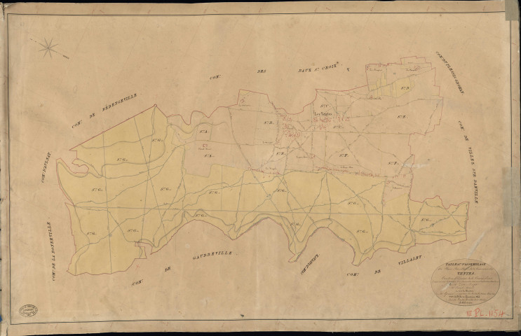 Ventes (Les). Tableau d'assemblage _ du Plan Parcellaire de la Commune des Ventes _ Canton de Evreux Sud - Evreux - Eure. _ Terminé sur le Terrain le 9 Novembre 1841, sous l'administration de M. Zédé, Préfet _ M. Laval, Maire _ sous la Direction de M. Garnier, Directeur des Contributions directes _ M. Le Fébure, Géomètre en Chef. _ Par M. Lenglet, Géomètre de 1re classe.