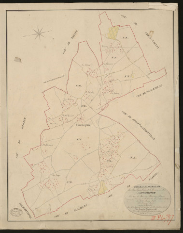 Courbépine. Tableau d'assemblage du Plan Parcellaire de la Commune de Courbépine _ Canton de Bernay - Bernay - Eure. _ Terminé sur le terrain le 4 octobre 1830, sous l'administration de M. A Passy, Préfet - M. Duroy, Maire et sous la direction de M. Marel, Directeur des Contributions directes. _ M. Hautier, Géomètre en Chef. _ Par M. Lefroid, Géomètre de 1re classe