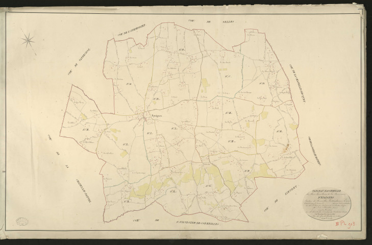 Epaignes. Tableau d'assemblage du Plan Parcellaire de la Commune d'Epaignes _ Canton de Cormeilles - Pont-Audemer - Eure _ Terminé sur le terrain le 1826, sous l'administration de M. Le Vicomte Raymond Delaitre, Préfet - M. Lulx Delamotte, Maire et sous la direction de M. Hurtrelle, Directeur des Contributions directes. _ M. Hautier, Géomètre en Chef. _ Par M. Girard, Géomètre de 1re classe