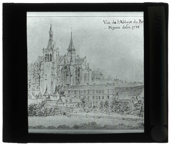 Abbaye Notre-Dame du Bec au Bec-Hellouin (Eure), vue générale par Pigeon en 1788.