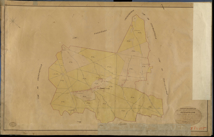 Baux-Sainte-Croix (Les). Tableau d'assemblage _ du Plan Parcellaire de la Commune des Baux Sainte Croix _ Canton de Evreux Sud - Evreux - Eure. _ Terminé sur le Terrain le 5 Octobre 1843 , sous l'administration de M. Zédé, Préfet _ M. Gaudin, Maire _ sous la Direction de M. Garnier, Directeur des Contributions directes _ M. Le Fébure, Géomètre en Chef. _ Par M. Lenglet, Géomètre de 1re classe.