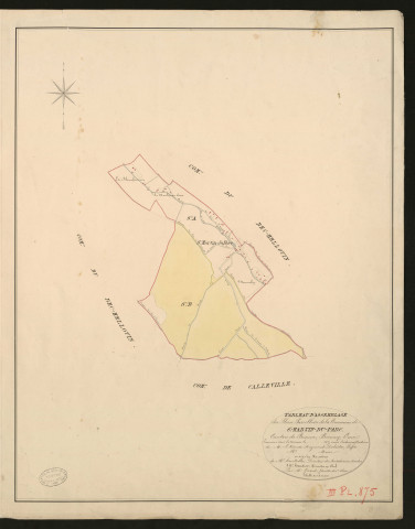 Saint-Martin-du-Parc. Tableau d'assemblage _ du Plan Parcellaire de la Commune de Saint-Eloy-de-Fourques _ Canton de Brionne - Bernay - Eure. _ Terminé sur le Terrain en 1827, sous l'administration de M.le Vicomte Raymond Delaitre, Préfet _ M. , Maire _ en sous la Direction de M. Hurtrelle, Directeur des Contributions directes _ M. Hautier, Géomètre en Chef. _ Par M. Gérard, Géomètre de 1re classe.