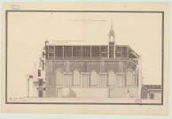 Aubevoye _Chartreuse de Bourbon-lès-Gaillon. _ "Vue extérieure de l'église prise sur la longueur de l'église. Coupe longitudinale de l'église de la Chartreuse".