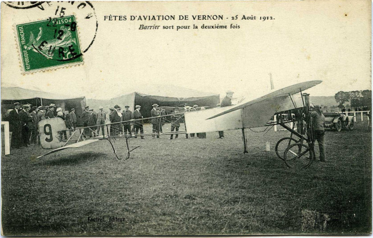 Vernon-Ville. Fête d'Aviation de Vernon - 25 Août 1912 - Barrier sort pour la deuxième fois.