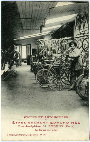 Evreux-Ville. Établissement Edmond Hée - Cycles et Automobiles Rue Joséphine Le Garage des Vélos.