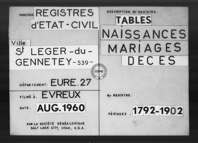 Tables (1792-1902)
