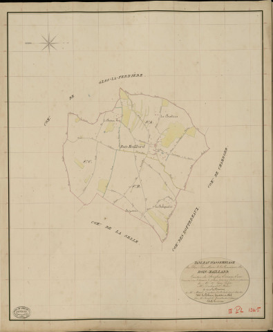 Bois-Maillard (Le). Tableau d'assemblage _ du Plan Parcellaire de la Commune de Bois-Maillard _ Canton de Rugles - Evreux - Eure. _ Terminé sur le Terrain le 17 Juin 1834, sous l'administration de M. A Passy, Préfet _ M. Duchapelet, Maire _ et sous la Direction de M. Marel, Directeur des Contributions directes _ M. Lefébure, Géomètre en Chef. _ Par M. Lenglet, Géomètre de 1re classe.