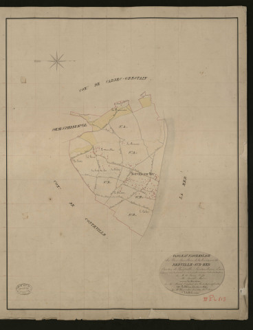 Berville-sur-Mer. Tableau d'assemblage _ du Plan Parcellaire de la Commune de Berville-sur-Mer _ Canton de Beuzeville - Pontaudemer - Eure. _ Terminé sur le terrain le 23 novembre 1833, sous l'administration de M. A Passy, Préfet _ M. Boissel, maire _ en sous la Direction de M. Marel, Directeur des Contributions directes. _ M. Le Fébure, Géomètre en Chef. _ Par M. Charpentier, Géomètre de 1re classe.