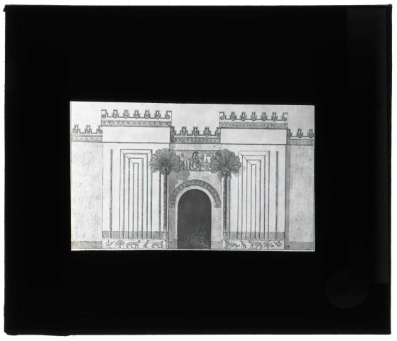 Dessin de la porte d'un palais assyrien.