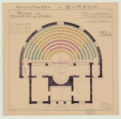 Evreux _"Amphithéâtre. Œuvre des prisonniers de guerre. Fête de bienfaisance du dimanche 7 juillet 1918 au jardin botanique".
