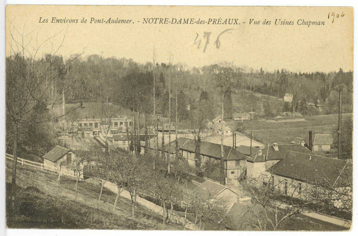 Préaux (Les). Les environs de Pont-Audemer. - Notre-Dame-des-Préaux. - Vue des Usines Chapman.