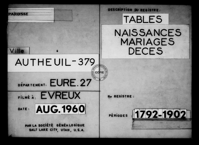Tables (1792-1902)