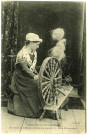 Divers. Scènes de la Vie Normande. - Etude de Coiffures et Costumes anciens - Jeunes fille au rouet.