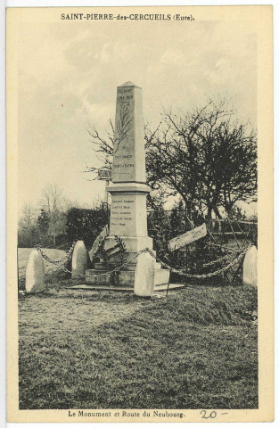 Saint-Pierre-des-Cerceuils. Le Monument et Route du Neubourg.