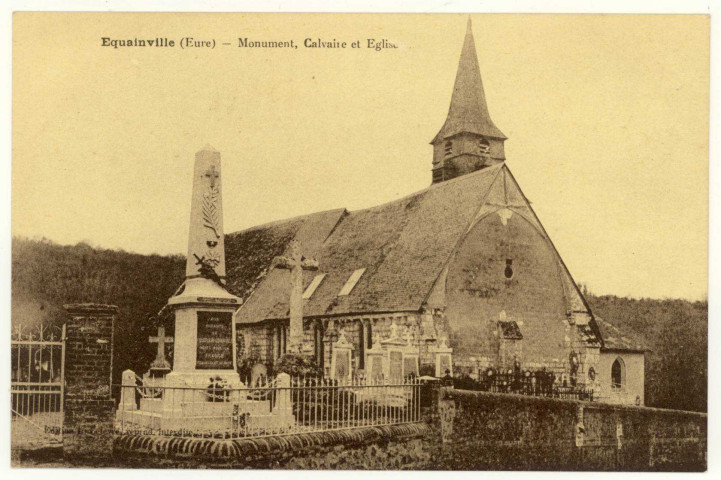 Fiquefleur-Equainville. Monument, Calvaire et Eglise.
