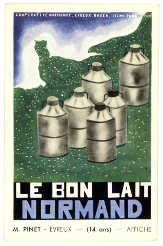 Evreux-Ville. Concours J.M. PAILLARD 1936-1937 - M.PINET-EVREUX (14 ans) Affiche - "Le Bon Lait Normand".