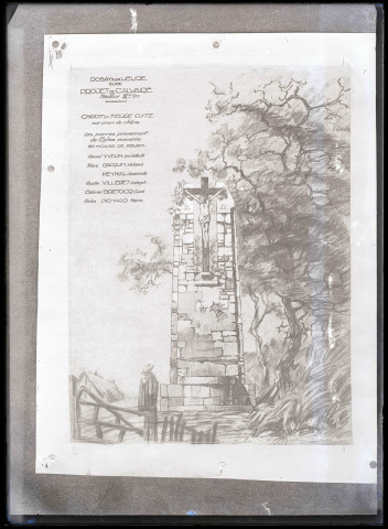 Dessin du projet de construction du calvaire de Rosay-sur-Lieure (Eure).
