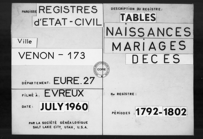 Tables (1792-1902)