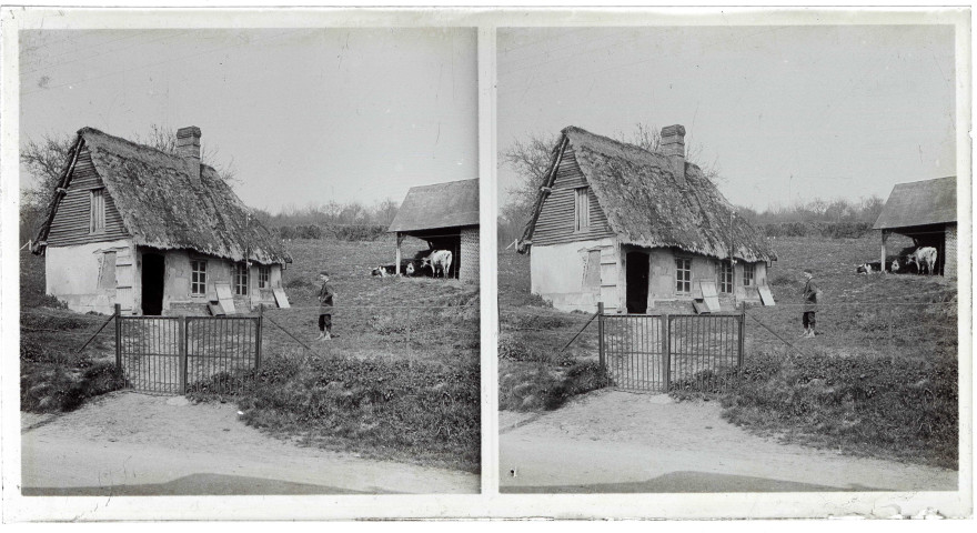 Grange et chaumière normandes.