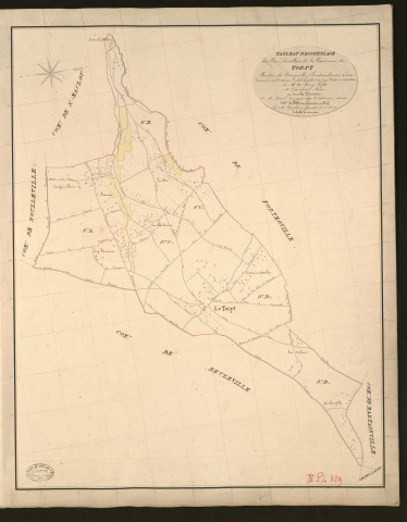 Torpt (Le). Tableau d'assemblage _ du Plan Parcellaire de la Commune du Torpt _ Canton de Beuzeville - Pontaudemer - Eure. _ Terminé sur le terrain le 31 décembre 1833, sous l'administration de M. A Passy, Préfet _ M. Lefaucheur, maire _ en sous la Direction de M. Marel, Directeur des Contributions directes. _ M. Le Fébure, Géomètre en Chef. _ Par M. Letailleur, Géomètre de 1re classe.