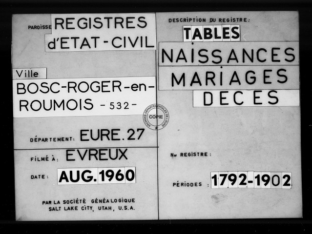 Tables (1792-1902)
