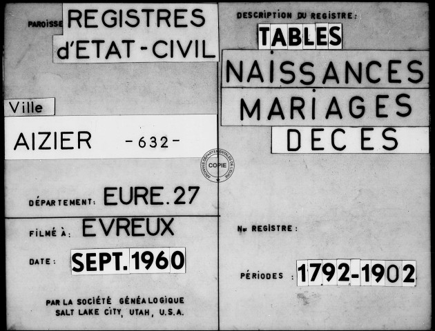 Tables (1792-1902)