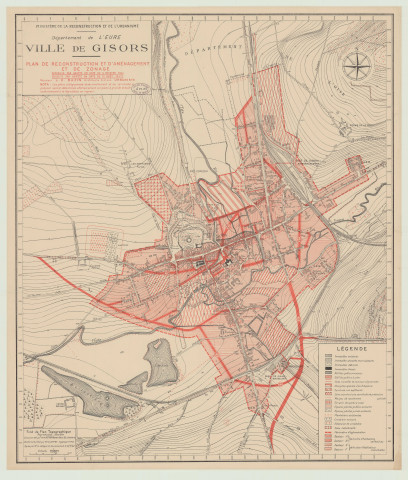 Gisors _ "Ministère de la Reconstruction et de l'Urbanisme. Ville de Gisors. Plan de reconstruction et d'aménagement et de zonage (arrêté 1944, modifié 12 août 1947)".