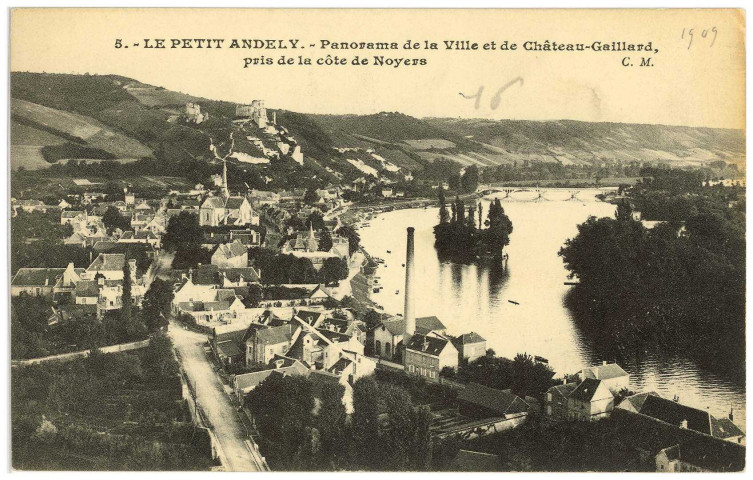 Andelys (Les). Panorama de la Ville et de Château-Gaillard prise de la côte de Noyers.