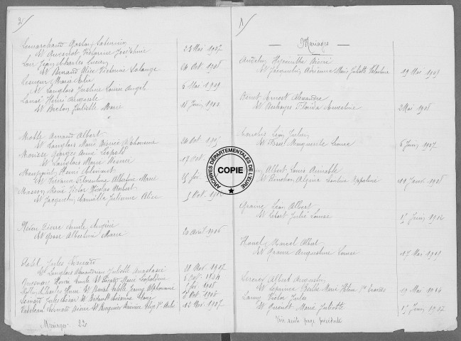 Tables (1903-1912)