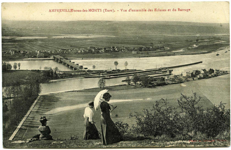 Amfreville-sous-les-Monts. Vue d'ensemble des Ecluses et du Barrage.