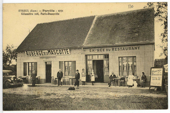 Parville. Auberge de la Mascotte - Evreux (Eure) - Parville - 1931 Kilomètre 108, Paris-Deauville.