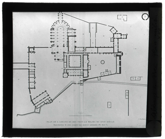 Abbaye Notre-Dame du Bec au Bec-Hellouin (Eure), plan vers le milieu du XVIIème siècle.