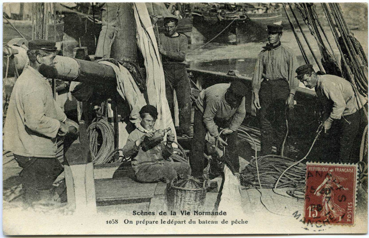 Divers. Scènes de la Vie Normande. - On prépare le départ du bateau de pêche.