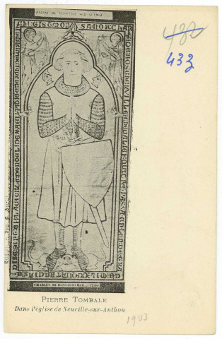 Neuville-sur-Authou. Pierre Tombale dans l'église de Neuville-sur-Authou.