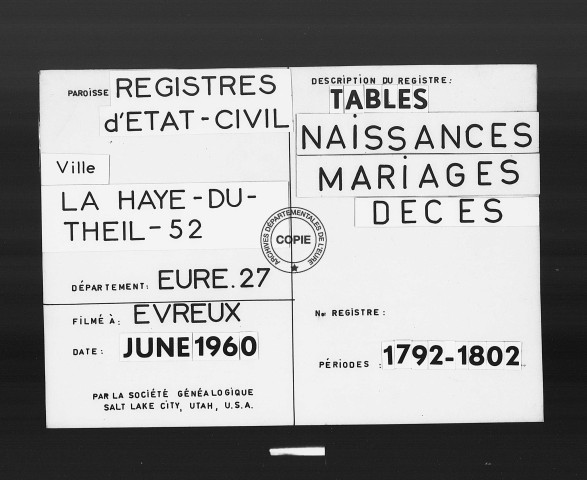 Tables (1792-1902)