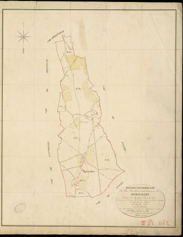 Faverolles-la-Campagne. Tableau d'assemblage _ du Plan Parcellaire de la Commune de Faverolles _ Canton de Conches - Evreux - Eure. _ Terminé sur le Terrain le 28 Mars 1859 , sous l'administration de M. Javier, Préfet _ M. Beuselin, Maire _ sous la Direction de M. Masson, Directeur des Contributions directes _ M. Le Fébure, Géomètre en Chef. _ Par M. Lenglet, Géomètre de 1re classe.