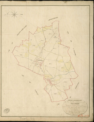 Collandres. Tableau d'assemblage _ du Plan Parcellaire de la Commune de Collandres _ Canton de Conches - Evreux - Eure. _ Terminé sur le Terrain le 9 Juin 1855 , sous l'administration de M. Janvier, Préfet _ M. Loiseleur, Maire _ sous la Direction de M. Masson, Directeur des Contributions directes _ M. Le Fébure, Géomètre en Chef. _ Par M. Buquet, Géomètre de 1re classe.