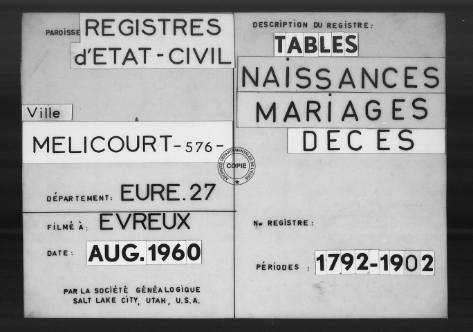 Tables (1792-1902)
